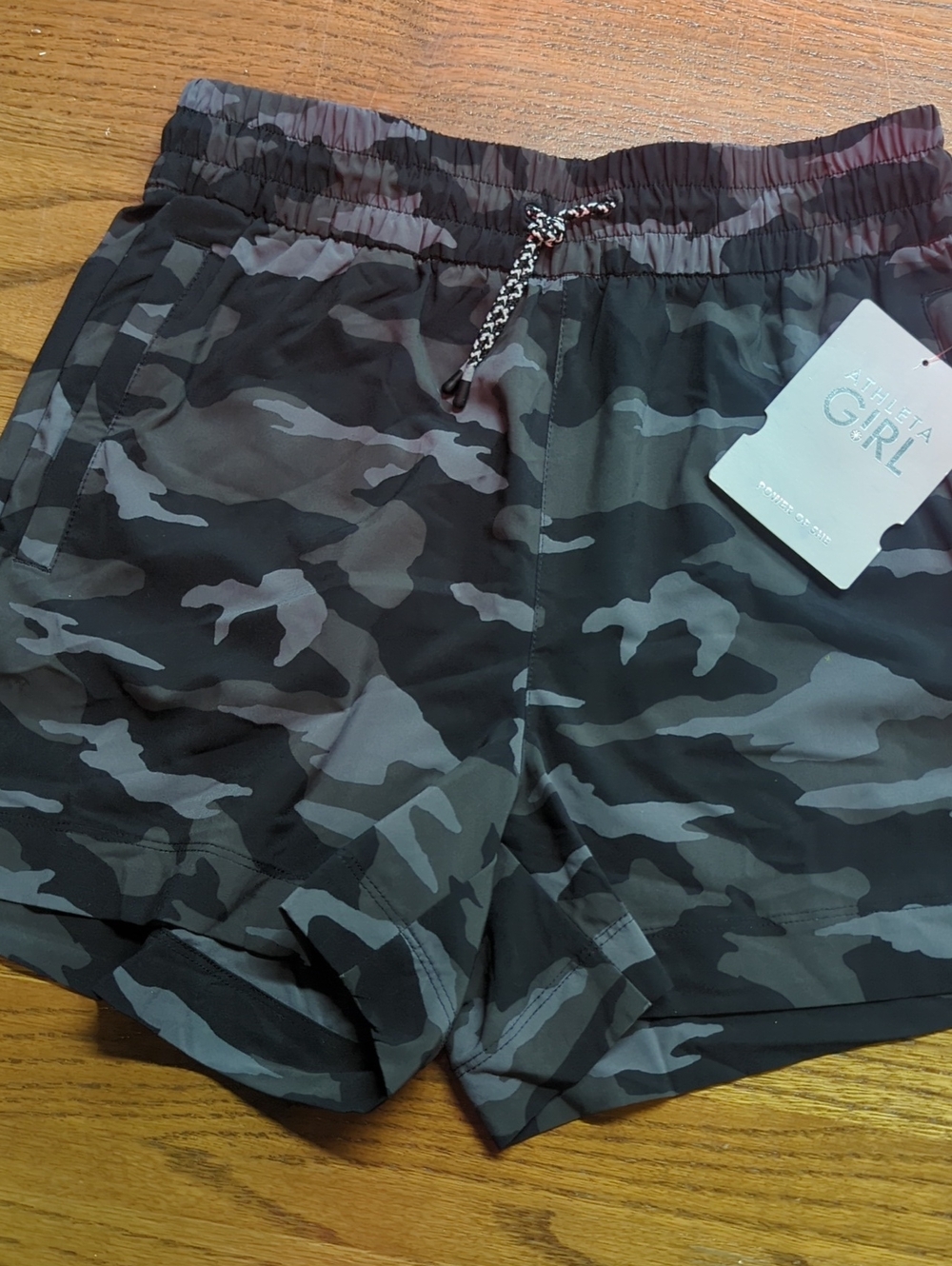 Athleta Girl's Camo Athletic Shorts - Black & Gray XL/ 14